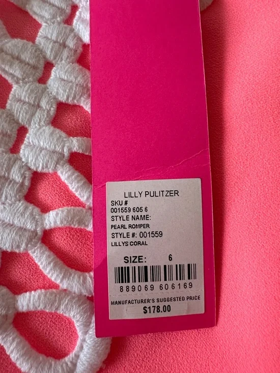 NWT Lilly Pulitzer Neon Pink Halter Pearl Romper - Picture 4 of 4